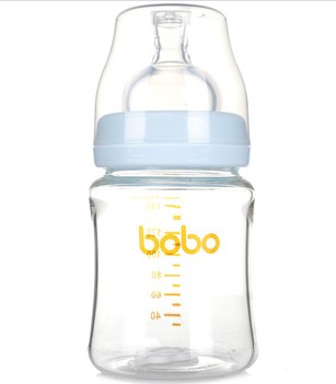 bobo樂兒寶玻璃奶瓶150毫升寬口徑小流量 BP504B （顔色隨機）