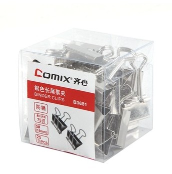 齊心（COMIX）B3681 塑盒裝長尾票夾 19mm 25只/盒