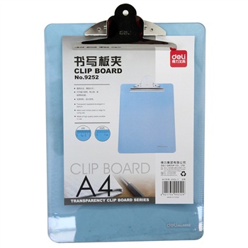 得力（Deli）9252-透明書寫板夾(粉藍)適用A4紙